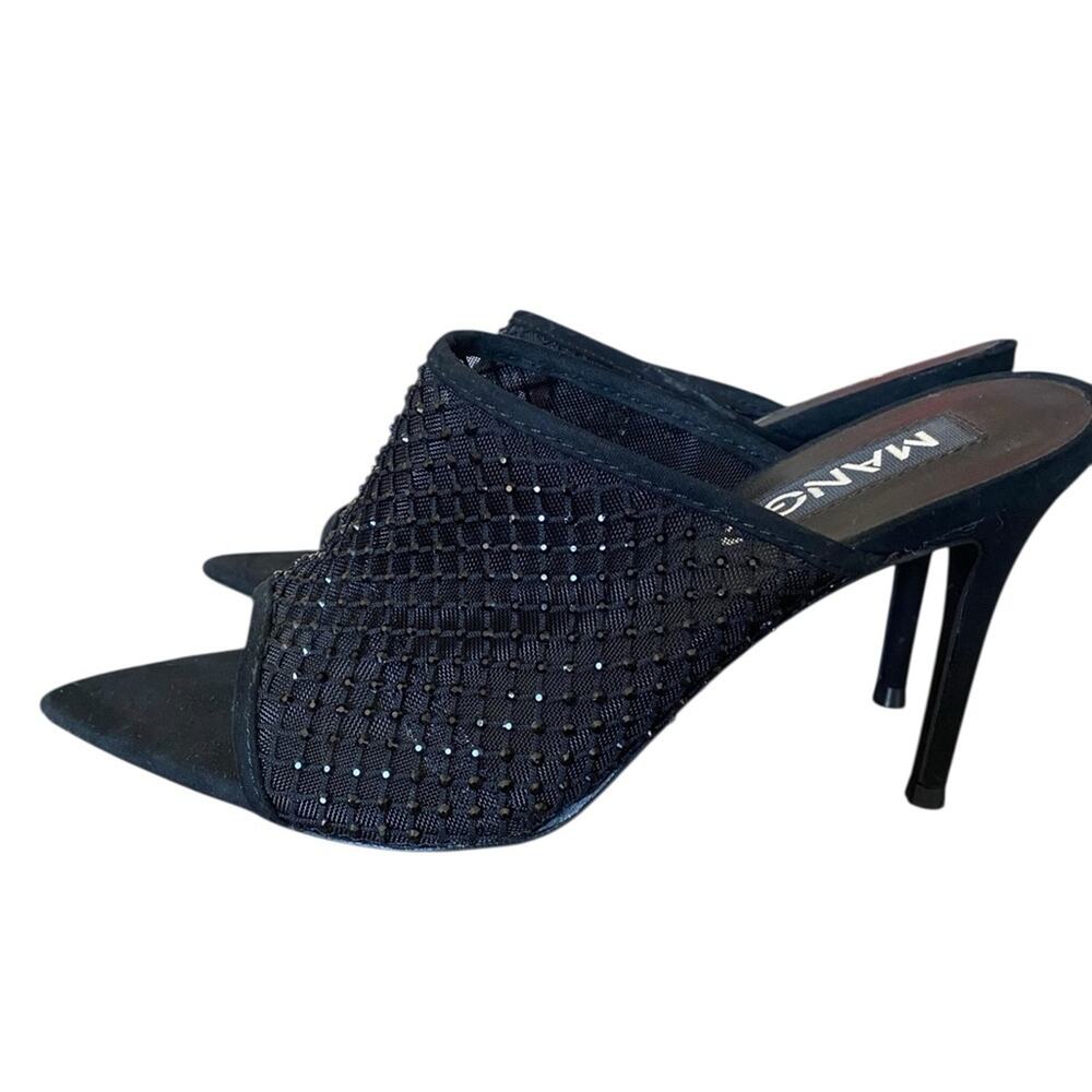 Mango Black Mesh Beaded Slip On Mule Heels Size 37 US size 6.5 - Picture 8 of 10